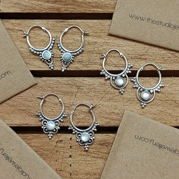 Studio Jewellery Hoop Earrings | Earrings-Silver Beaded Drop Hoop Earrings