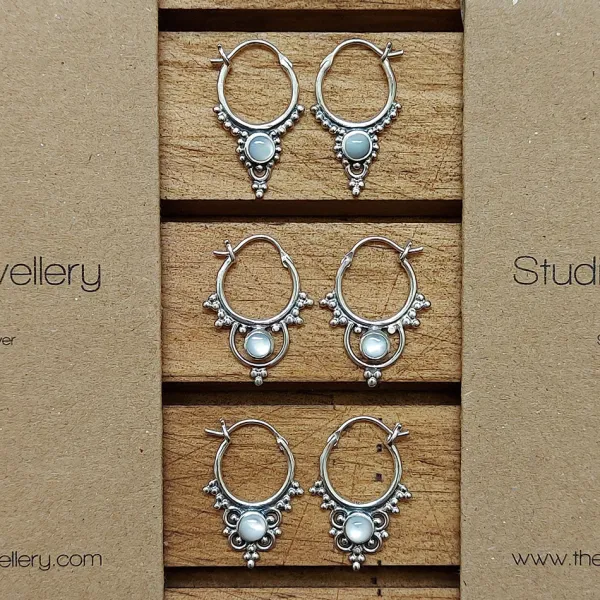 Studio Jewellery Hoop Earrings | Earrings-Silver Beaded Drop Hoop Earrings