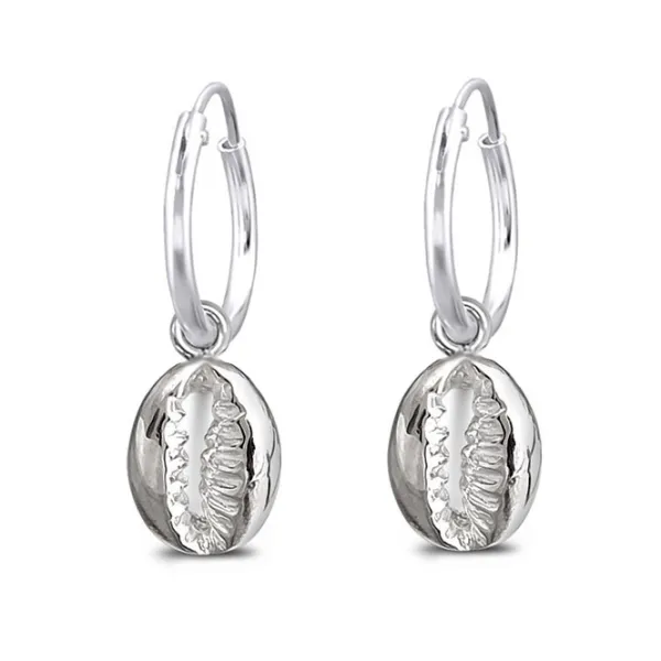 Studio Jewellery Hoop Earrings | Earrings-Silver Cowrie Hoop Earrings