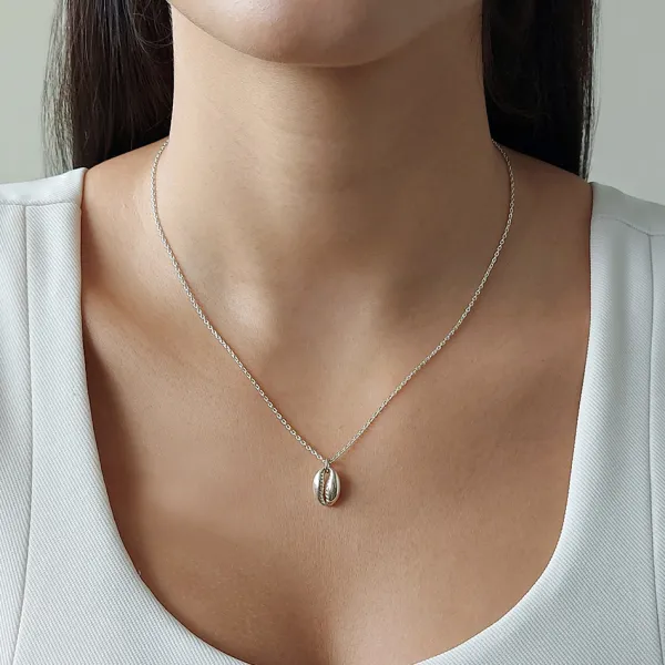 Studio Jewellery Necklaces-Silver Cowrie Necklace