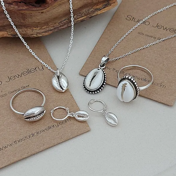 Studio Jewellery Necklaces-Silver Cowrie Necklace