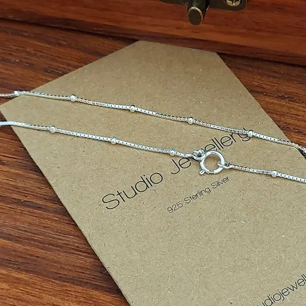 Studio Jewellery Necklaces-Silver Dot Box Chain Necklace