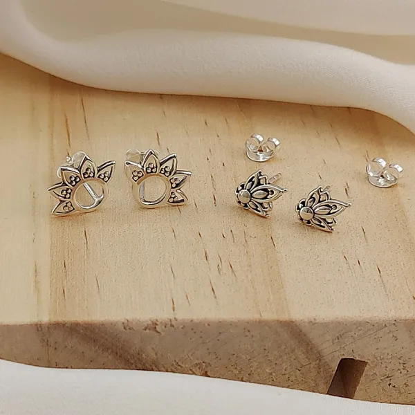 Studio Jewellery Earrings | Stud Earrings-Silver Mandala Flower Earrings Studs