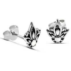 Studio Jewellery Earrings | Stud Earrings-Silver Mandala Flower Earrings Studs