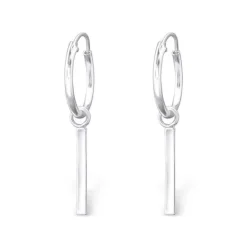 Studio Jewellery Hoop Earrings | Earrings-Slim Bar Tag Silver Hoop Earrings