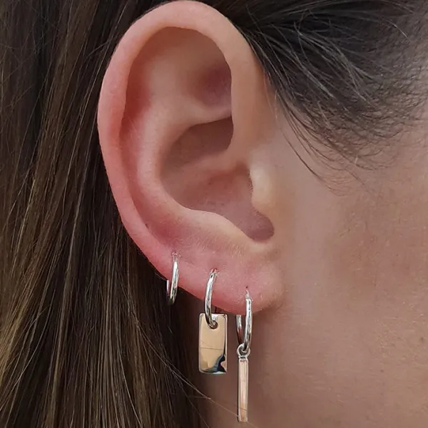 Studio Jewellery Hoop Earrings | Earrings-Slim Bar Tag Silver Hoop Earrings