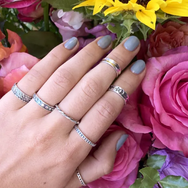 Studio Jewellery Feature & Stacker Rings | Rings-Slim Bead Band Silver Stacker Ring