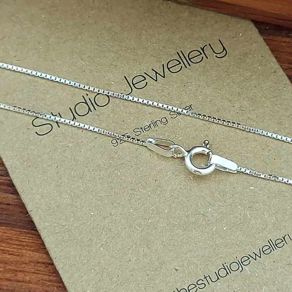 Studio Jewellery Necklaces-Slim Silver Box Chain Necklace