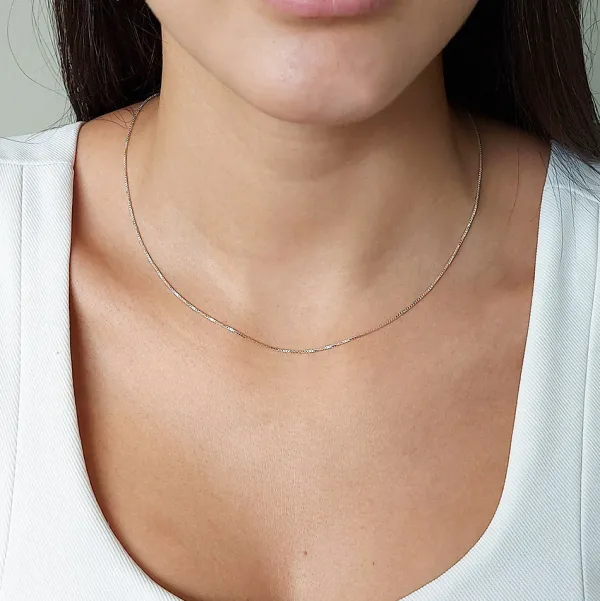 Studio Jewellery Necklaces-Slim Silver Box Chain Necklace