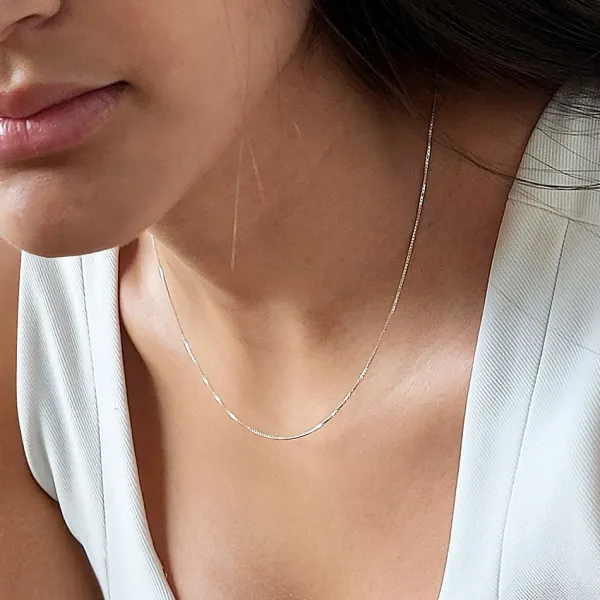 Studio Jewellery Necklaces-Slim Silver Box Chain Necklace