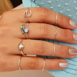 Studio Jewellery Gem Stone Rings | Rings-Small Blue Shell Rope Head Silver Ring