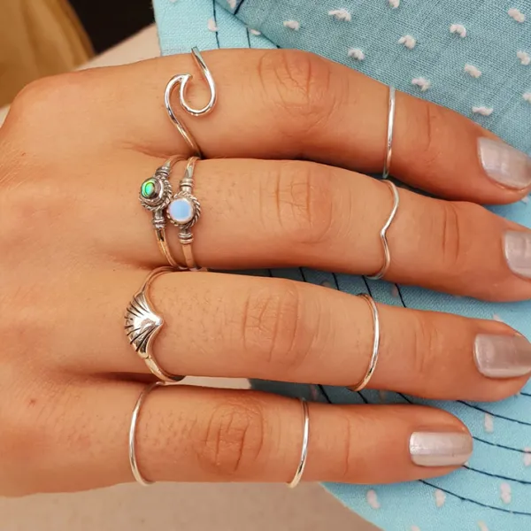 Studio Jewellery Gem Stone Rings | Rings-Small Blue Shell Rope Head Silver Ring