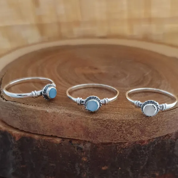Studio Jewellery Gem Stone Rings | Rings-Small Blue Shell Rope Head Silver Ring