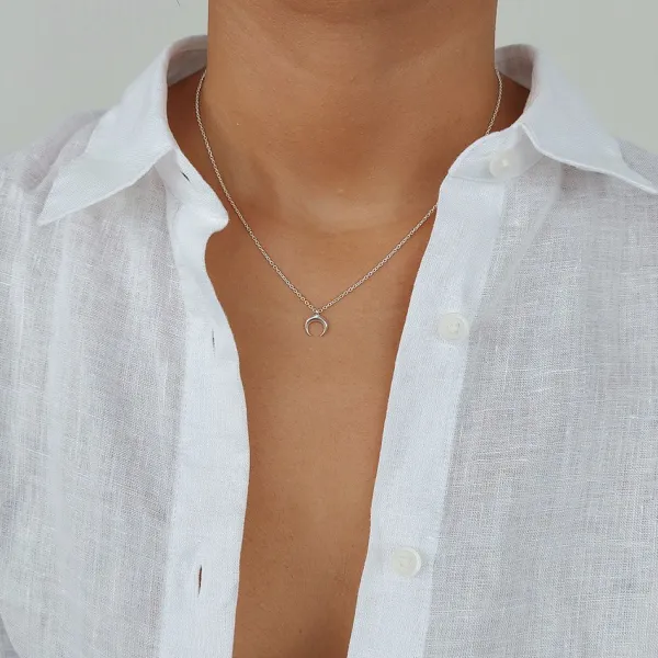 Studio Jewellery Necklaces-Small Crescent Moon Silver Necklace