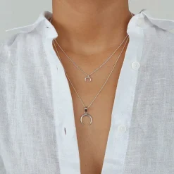 Studio Jewellery Necklaces-Small Crescent Moon Silver Necklace
