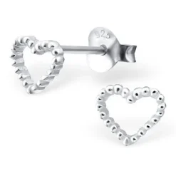 Studio Jewellery Stud Earrings | Earrings-Small Cut Out Beaded Heart Sterling Silver Earring Studs