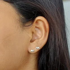 Studio Jewellery Stud Earrings | Earrings-Small Elephant Silver Earring Studs