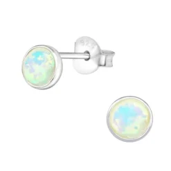 Studio Jewellery Stud Earrings | Earrings-Small Faux Fire Opal Circle Silver Stud Earrings