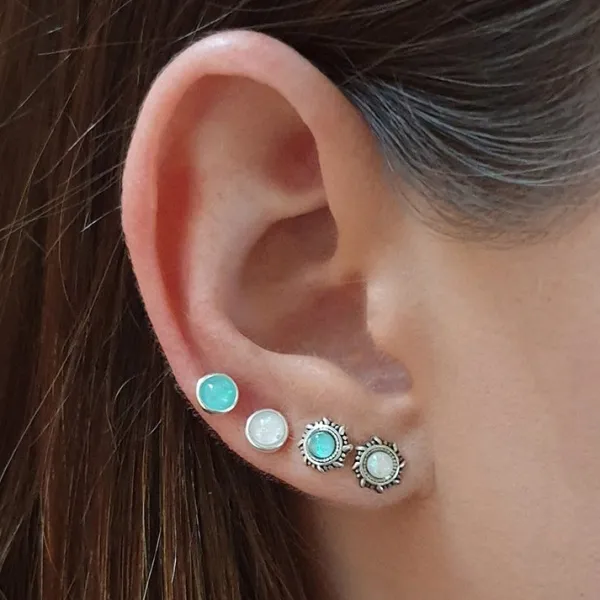 Studio Jewellery Stud Earrings | Earrings-Small Faux Mint Opal Circle Silver Stud Earrings