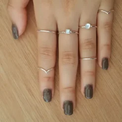 Studio Jewellery Gem Stone Rings | Rings-Small Fine Mother of Pearl Circle Silver Ring