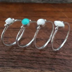 Studio Jewellery Gem Stone Rings | Rings-Small Fine Mother of Pearl Circle Silver Ring