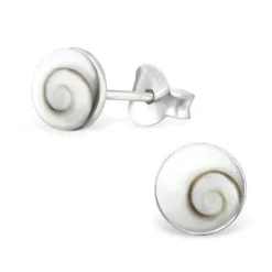 Studio Jewellery Stud Earrings | Earrings-Small Round Shiva Shell Swirl Silver Earring Studs