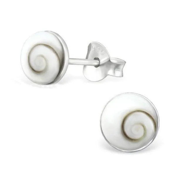 Studio Jewellery Stud Earrings | Earrings-Small Round Shiva Shell Swirl Silver Earring Studs