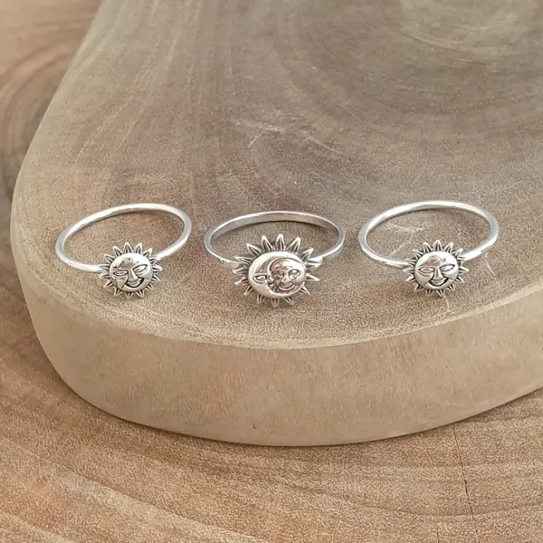 Studio Jewellery Feature & Stacker Rings | Rings-Small Smiling Sun Silver Ring
