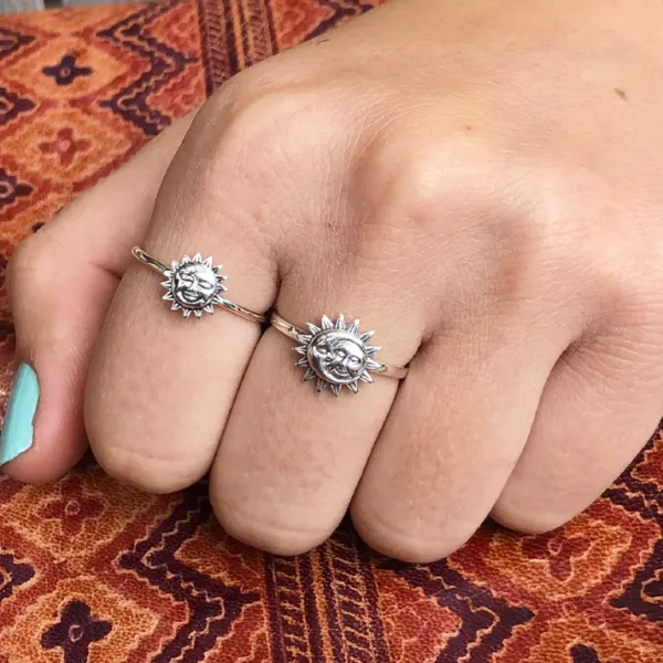 Studio Jewellery Feature & Stacker Rings | Rings-Small Smiling Sun Silver Ring
