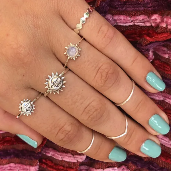 Studio Jewellery Feature & Stacker Rings | Rings-Small Smiling Sun Silver Ring