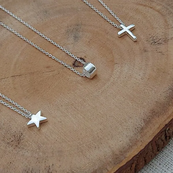 Studio Jewellery Necklaces-Small Tube Silver Necklace