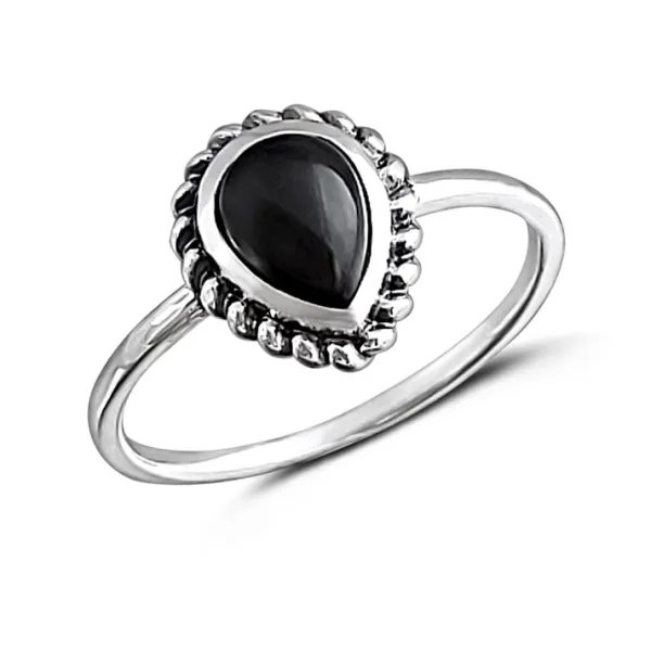 Studio Jewellery Gem Stone Rings | Rings-Small Water Drop Onyx Sterling Silver Ring
