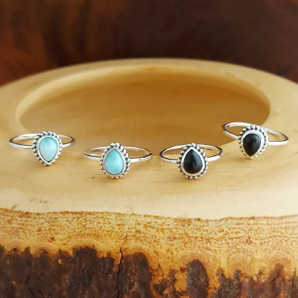 Studio Jewellery Gem Stone Rings | Rings-Small Water Drop Onyx Sterling Silver Ring