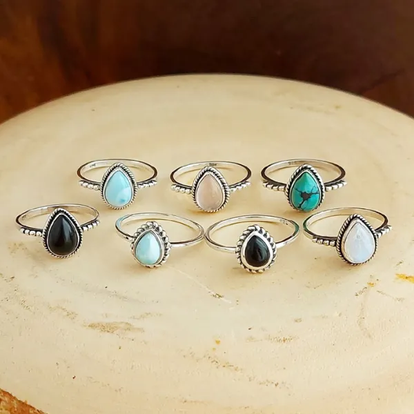 Studio Jewellery Gem Stone Rings | Rings-Small Water Drop Onyx Sterling Silver Ring