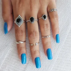 Studio Jewellery Gem Stone Rings | Rings-Small Water Drop Onyx Sterling Silver Ring