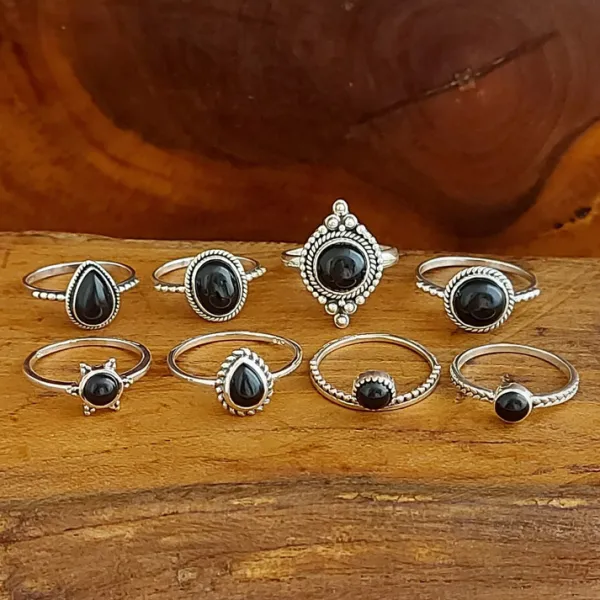 Studio Jewellery Gem Stone Rings | Rings-Small Water Drop Onyx Sterling Silver Ring