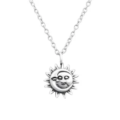 Studio Jewellery Necklaces-Smiling Sun and Moon Silver Necklace
