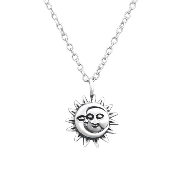 Studio Jewellery Necklaces-Smiling Sun and Moon Silver Necklace