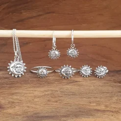 Studio Jewellery Necklaces-Smiling Sun and Moon Silver Necklace