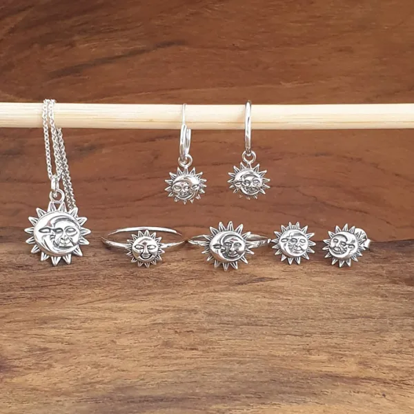 Studio Jewellery Necklaces-Smiling Sun and Moon Silver Necklace
