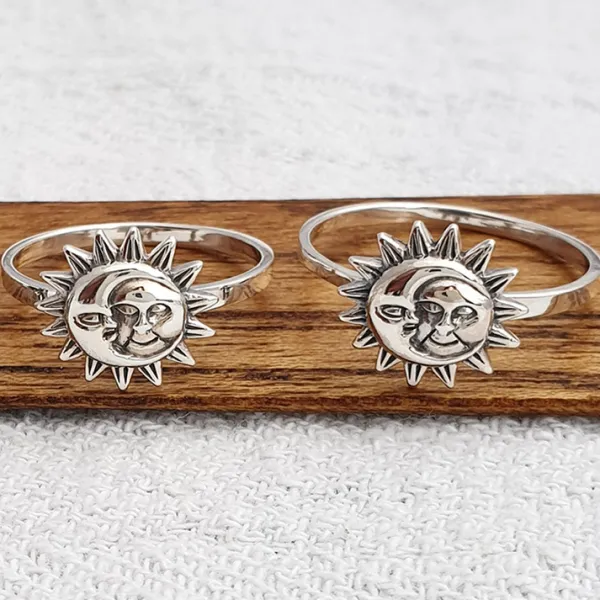 Studio Jewellery Feature & Stacker Rings | Rings-Smiling Sun and Moon Silver Ring