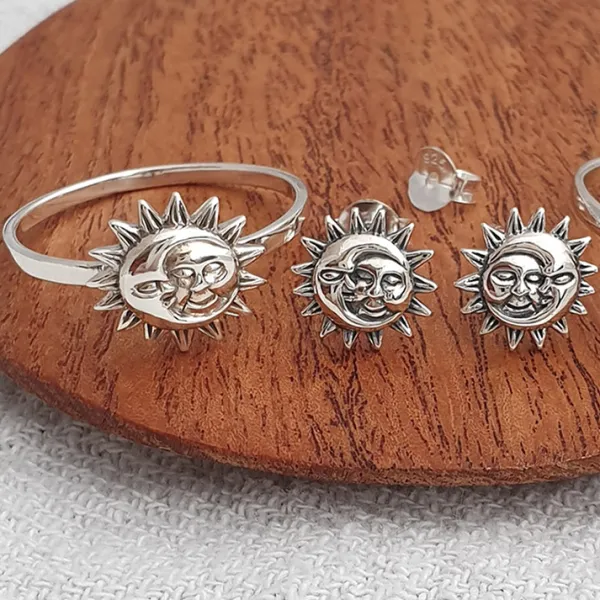 Studio Jewellery Feature & Stacker Rings | Rings-Smiling Sun and Moon Silver Ring