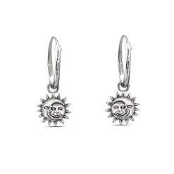 Studio Jewellery Hoop Earrings | Earrings-Smiling Sun Moon Silver Hoop Earrings