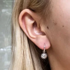 Studio Jewellery Hoop Earrings | Earrings-Smiling Sun Moon Silver Hoop Earrings
