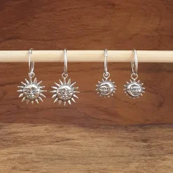 Studio Jewellery Hoop Earrings | Earrings-Smiling Sun Moon Silver Hoop Earrings