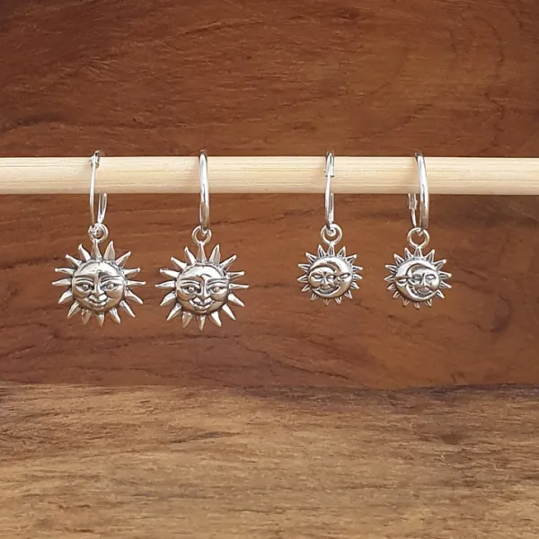 Studio Jewellery Hoop Earrings | Earrings-Smiling Sun Moon Silver Hoop Earrings
