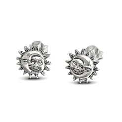 Studio Jewellery Stud Earrings | Earrings-Smiling Sun Moon Silver Stud Earrings