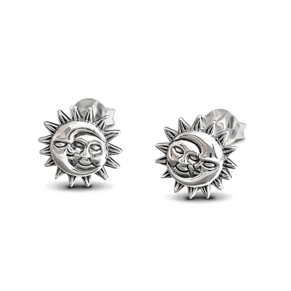 Studio Jewellery Stud Earrings | Earrings-Smiling Sun Moon Silver Stud Earrings