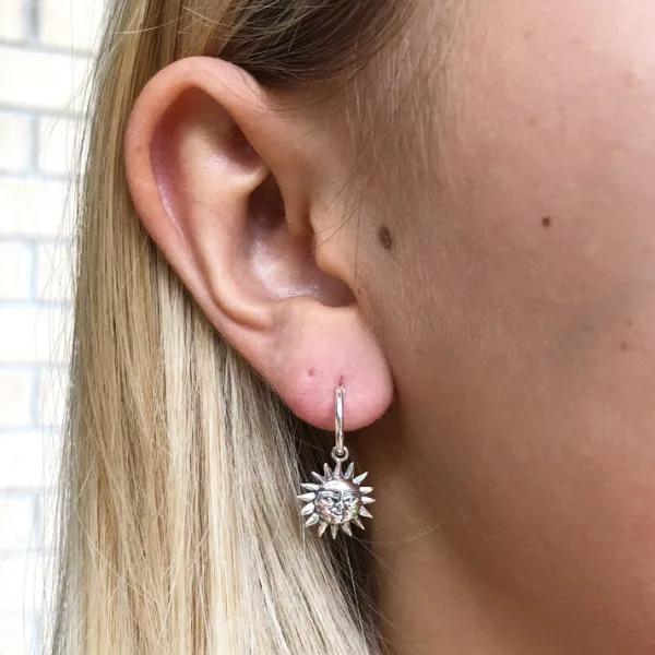 Studio Jewellery Hoop Earrings | Earrings-Smiling Sun Silver Hoop Earrings