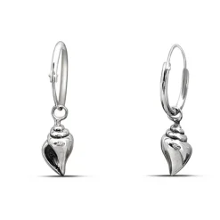Studio Jewellery Hoop Earrings | Earrings-Smooth Cone Shell Silver Hoop Charm Earrings